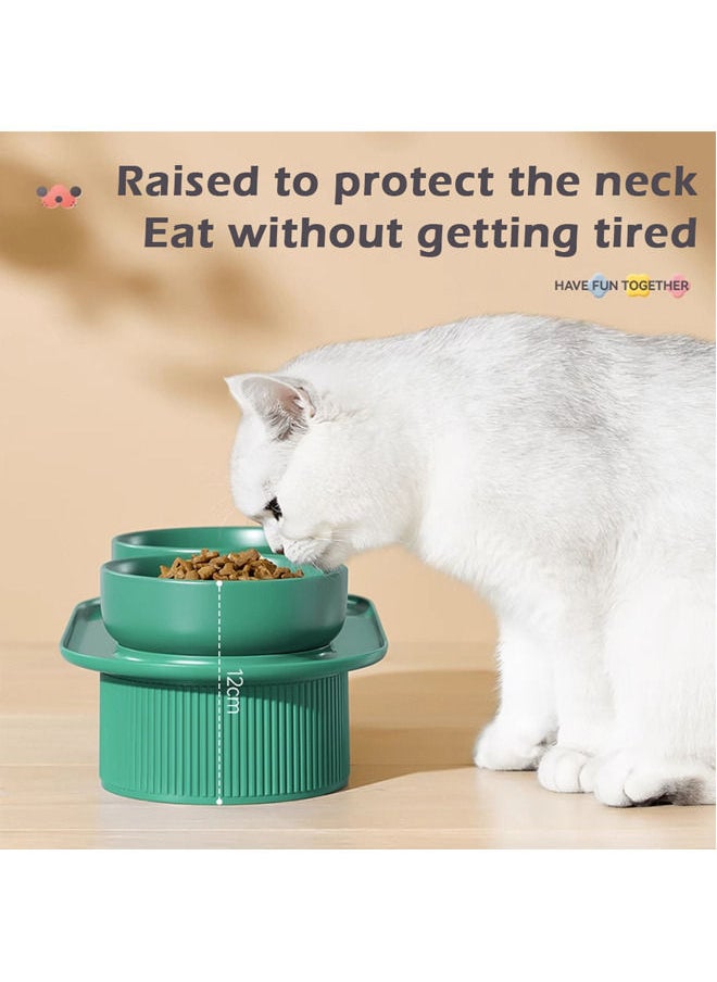 Ceramic Cat Bowl,Tall to Protect the Cervical Spine Anti-Spill Pet Bowls,Detachable Ceramic Water Bowl Food Bowl(white)