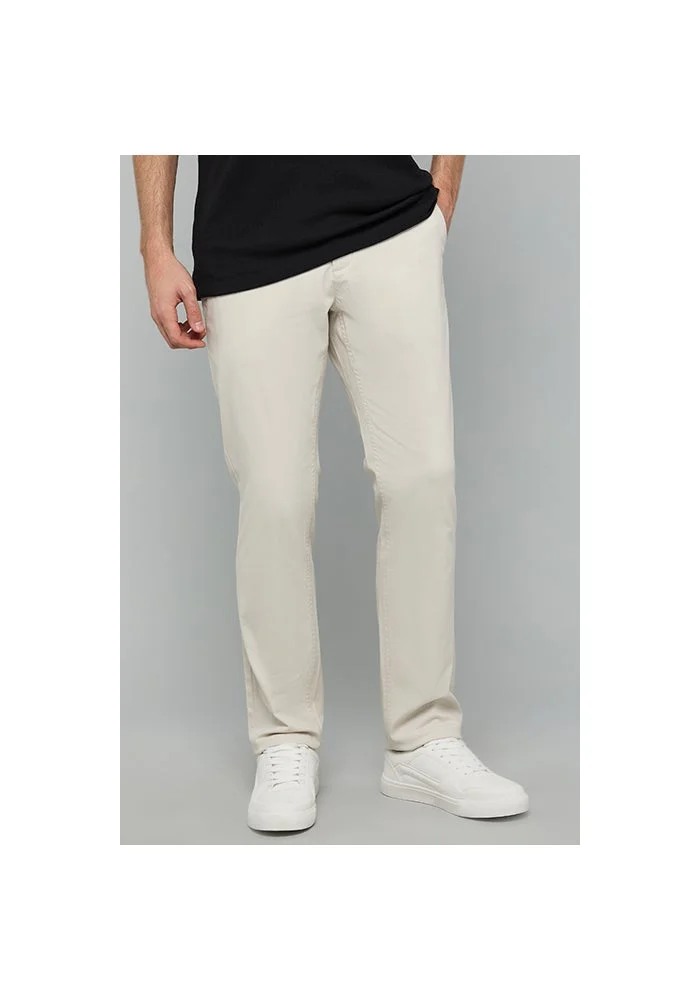 Solid Slim Fit Pants with Button Closure