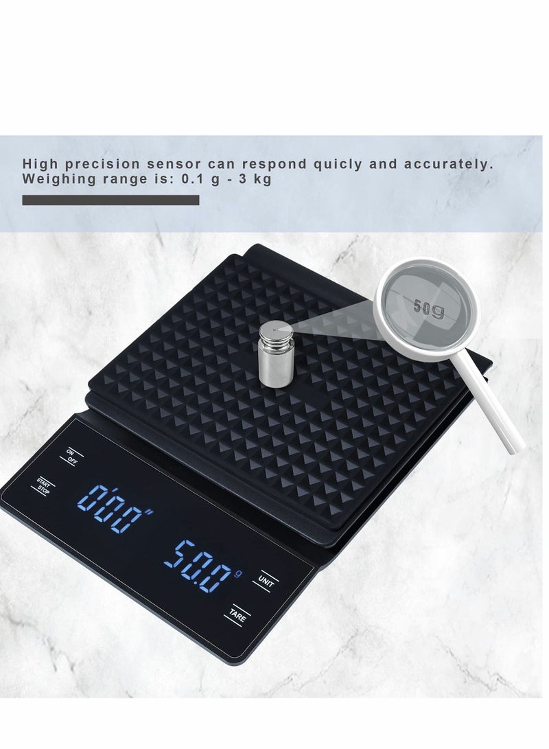 SYOSI Digital Coffee Scale with Timer, 3 kg/0.1 g High Precision Kitchen Food Scale Drip Espresso Scale with Back-Lit LED Display (Batteries Included) - Image 3