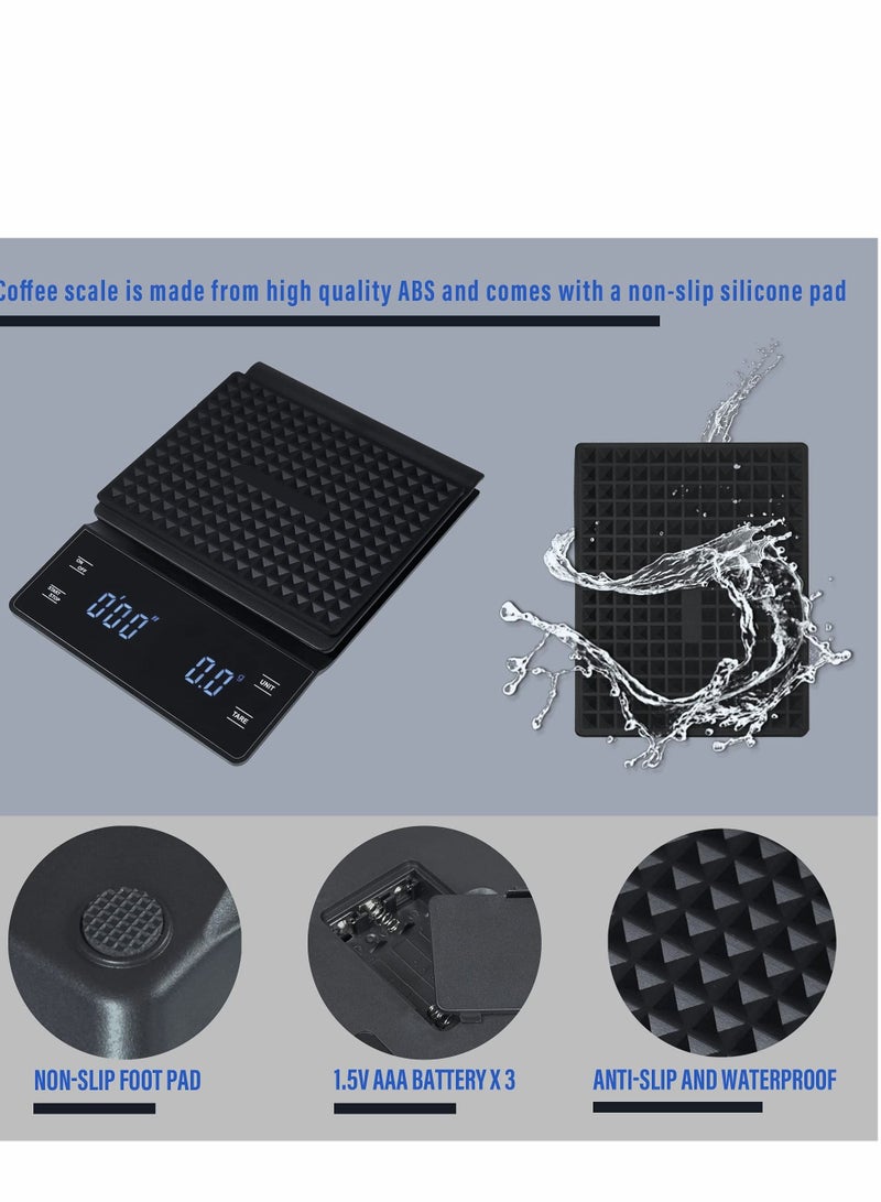 SYOSI Digital Coffee Scale with Timer, 3 kg/0.1 g High Precision Kitchen Food Scale Drip Espresso Scale with Back-Lit LED Display (Batteries Included) - Image 4