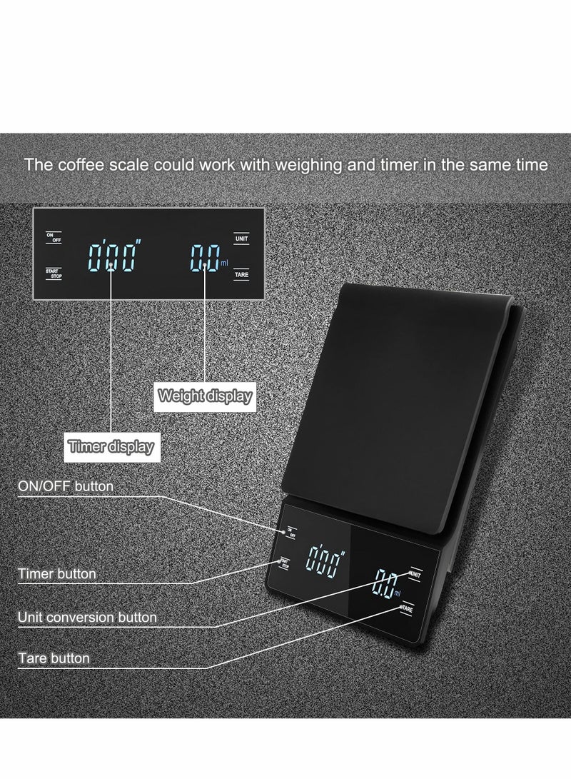 SYOSI Digital Coffee Scale with Timer, 3 kg/0.1 g High Precision Kitchen Food Scale Drip Espresso Scale with Back-Lit LED Display (Batteries Included) - Image 5