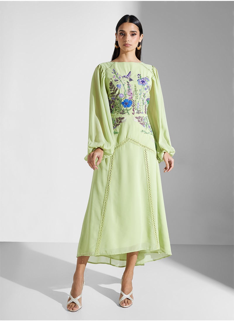 Hope & Ivy - Embellished Blouson Sleeve Maxi Dress - Image 1