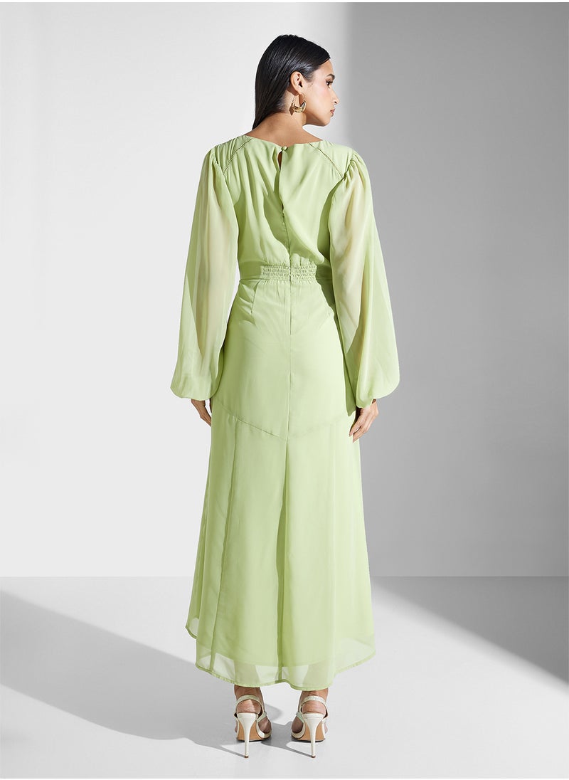 Hope & Ivy - Embellished Blouson Sleeve Maxi Dress - Image 1