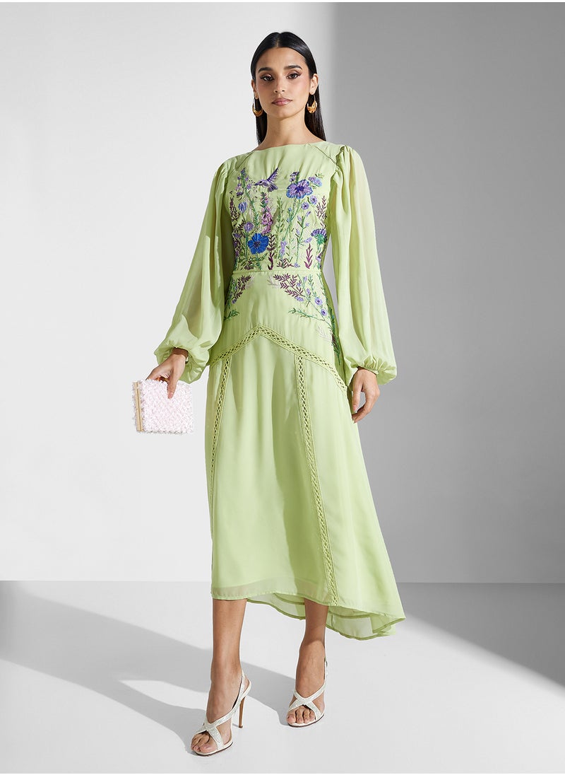 Hope & Ivy - Embellished Blouson Sleeve Maxi Dress - Image 1