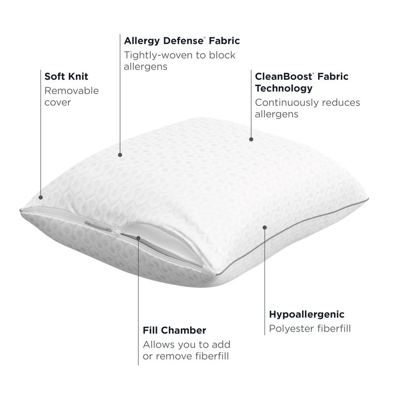 Aller-Ease â€¯AllerEase Platinum 2-in-1 Adjustable Pillow, CleanBoost Allergen Barrier, Extra Fill, Standard/Queen - 2 Pack - Image 2