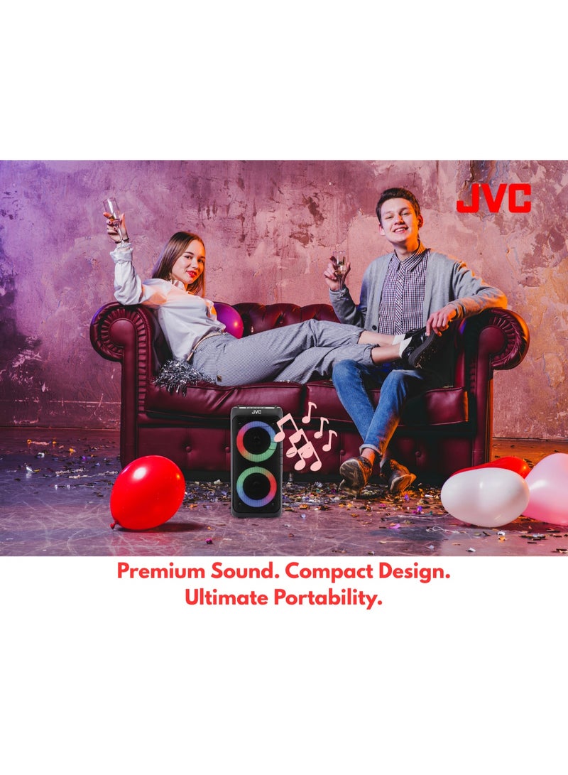 جي في سي مكبر صوت بلوتوث محمول JVC XS-N5510، 300 واط PMPO، اقتران ستيريو TWS، راديو FM، مدخل USB/SD/AUX/ميكروفون، مكبر صوت قابل لإعادة الشحن للاستخدام الخارجي - XS-N5510 - Image 4