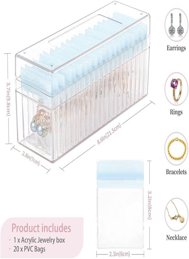AMPLIN Acrylic Transparent Jewelry Organizer Box with 20 PVC Bags | Clear Jewelry Storage Case for Rings, Earrings, Necklaces & Bracelets | Dustproof & Travel-Friendly Jewelry Holder for Women & Girls - Image 3