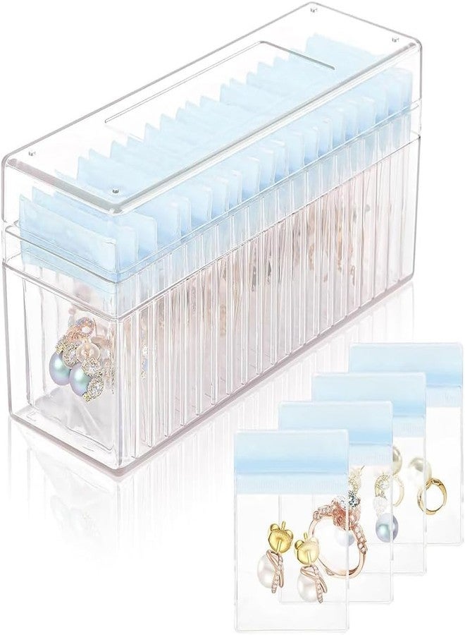 AMPLIN Acrylic Transparent Jewelry Organizer Box with 20 PVC Bags | Clear Jewelry Storage Case for Rings, Earrings, Necklaces & Bracelets | Dustproof & Travel-Friendly Jewelry Holder for Women & Girls - Image 1