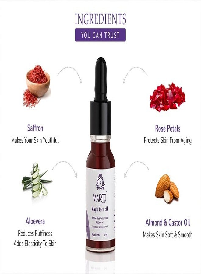 Varti Organic Magic Face Oil 10 ml | Kumkumadi Tailam - Ayurvedic Anti-Aging & Brightening Face Oil with Almond, Olive, Pomegranate & Avocado Oils - Natural, Chemical-Free Skin Revitaliser - Image 3