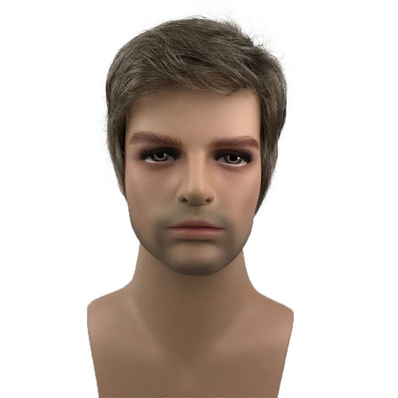 باروكة رجال إيمول قصيرة شعر مستقيم بني مزيج فضي صناعية طبيعية كاملة