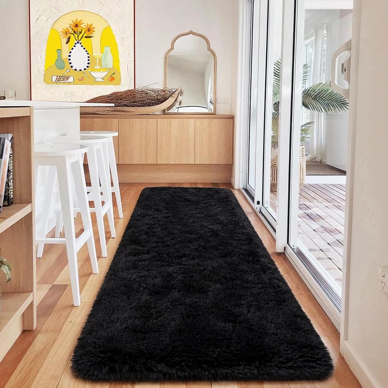 HOMORE Runner Rug 2x6 Black Rug for Bedroom, Fluffy Runner Rugs for Hallway Living Room, Non Slip Rugs for Indoor Entrance Memory Foam Carpet for Kids Room Dorm - Image 4