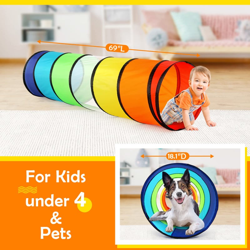 Moncoland Kids Play Tunnel Tent for Toddlers, Colorful Pop Up Crawl Tunnel Toy for Baby or Pet with Breathable Mesh, Collapsible Gift for Boy and Girl Play Tunnel Indoor and Outdoor Game - Image 2