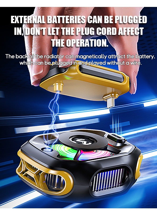 Wireless Magnetic Phone Cooler with External Battery, Battery Display Portable Phone Cooling Fan, Universal Phone Fan Cellphone Radiator (Yellow) - Image 3