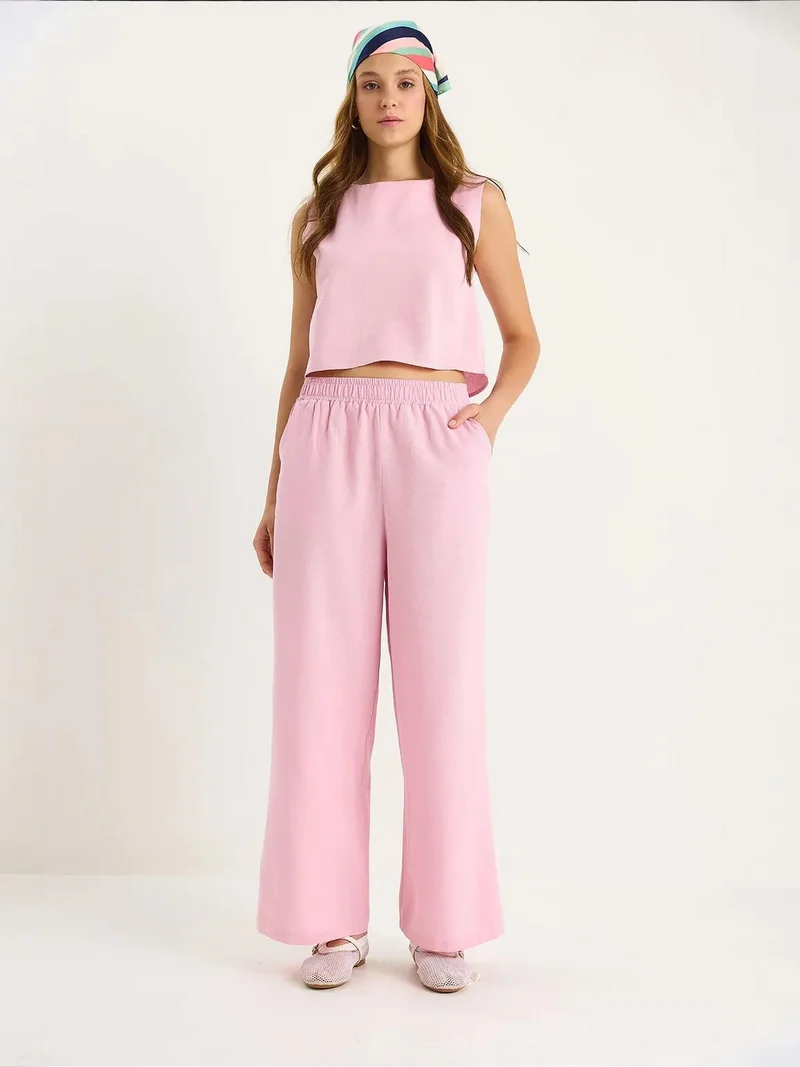 Bianco Lucci LUCCI Linen Blended Crew Neck Sleeveless Two-Piece Coord Set