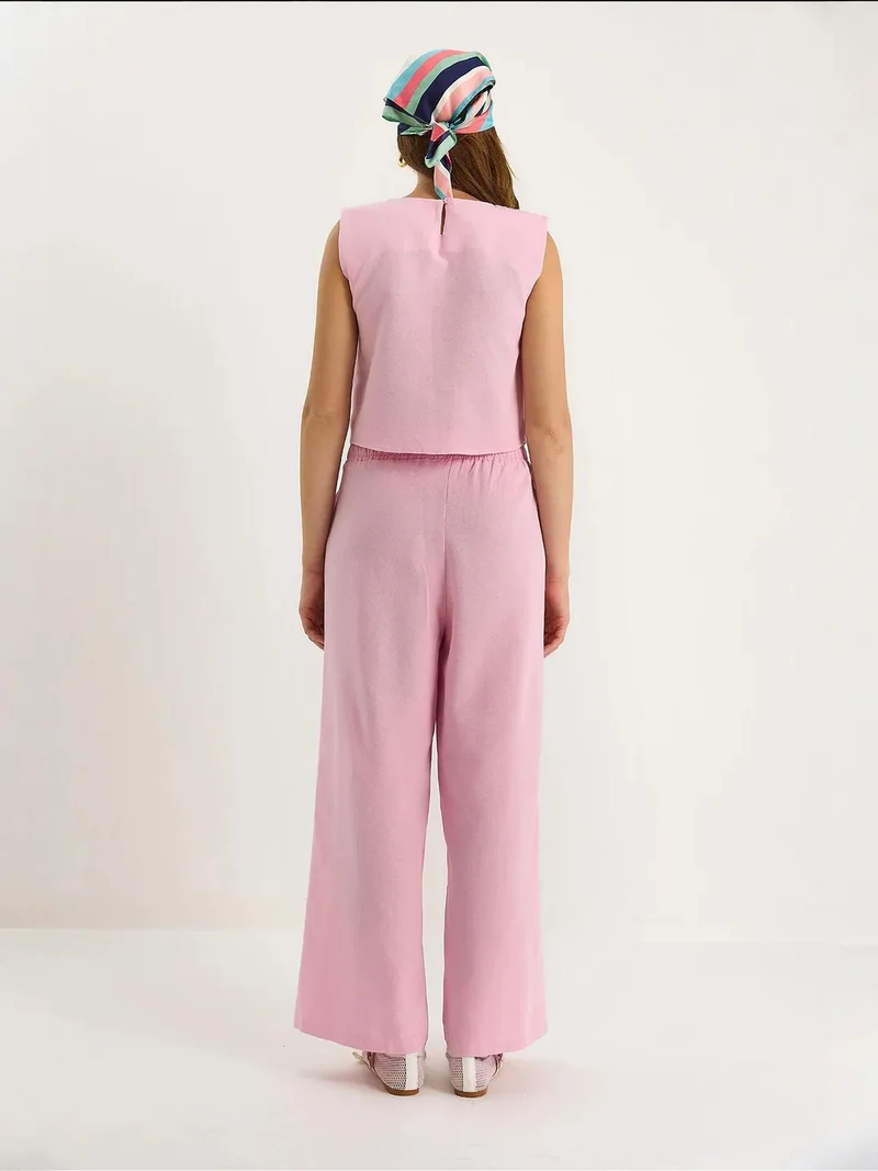 Bianco Lucci LUCCI Linen Blended Crew Neck Sleeveless Two-Piece Coord Set