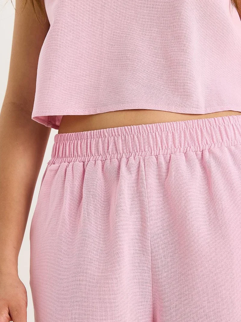 Bianco Lucci LUCCI Linen Blended Crew Neck Sleeveless Two-Piece Coord Set