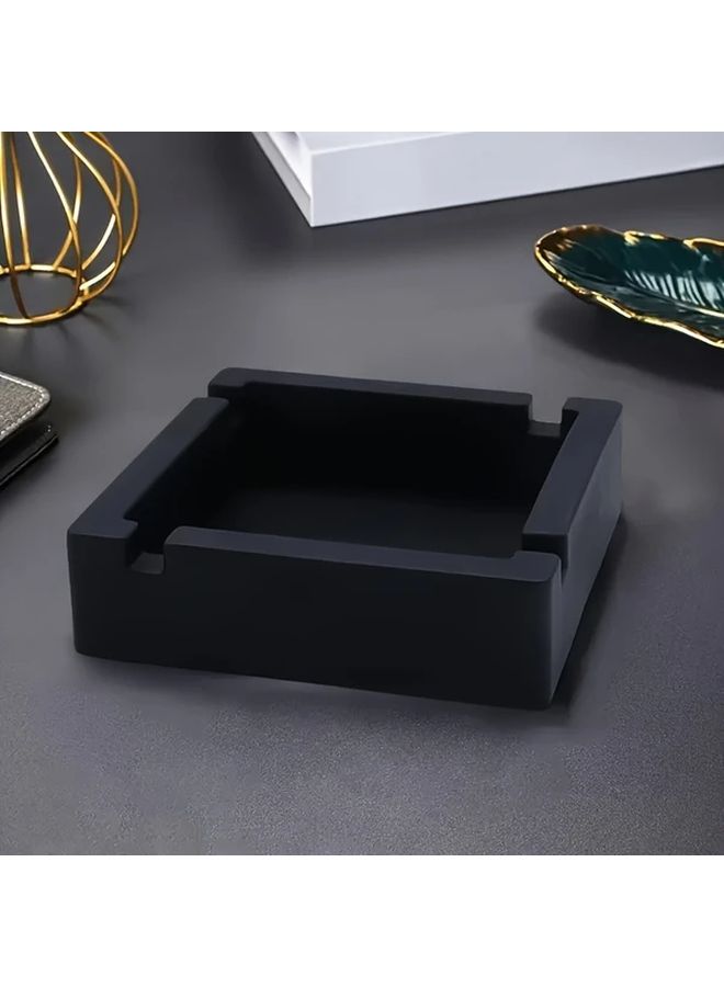 2 Pcs Black Square Silicone Ashtray 4 Slot Outdoor Reusable Large Ring Gauge Cigarette Ash Collector High Temperature Resistant Non Slip Durable For Yard Home Decoration - Image 2