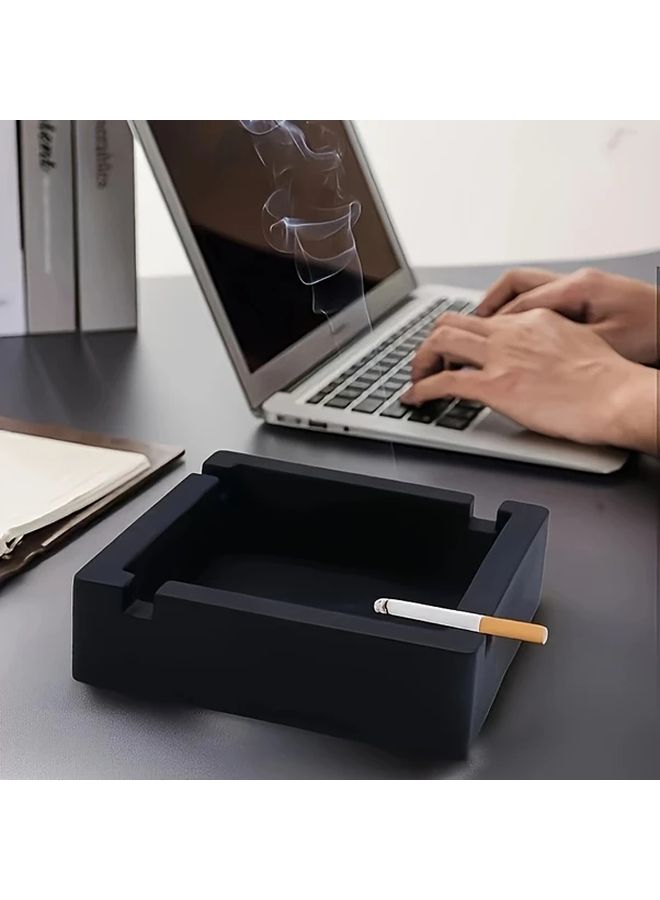 2 Pcs Black Square Silicone Ashtray 4 Slot Outdoor Reusable Large Ring Gauge Cigarette Ash Collector High Temperature Resistant Non Slip Durable For Yard Home Decoration - Image 1