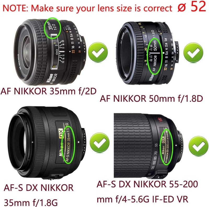 حزمة من 2 غطاء عدسة ضغط مركزي 52 مم لعدسة نيكون D5500 D5200 D3200 NIKKOR AF-S DX 18-55mm / عدسة كانون m3 m5 m10 EF-M 18-55mm 55-200mm / عدسة سيغما 30mm F1.4 Contemporary DC DN - Image 5
