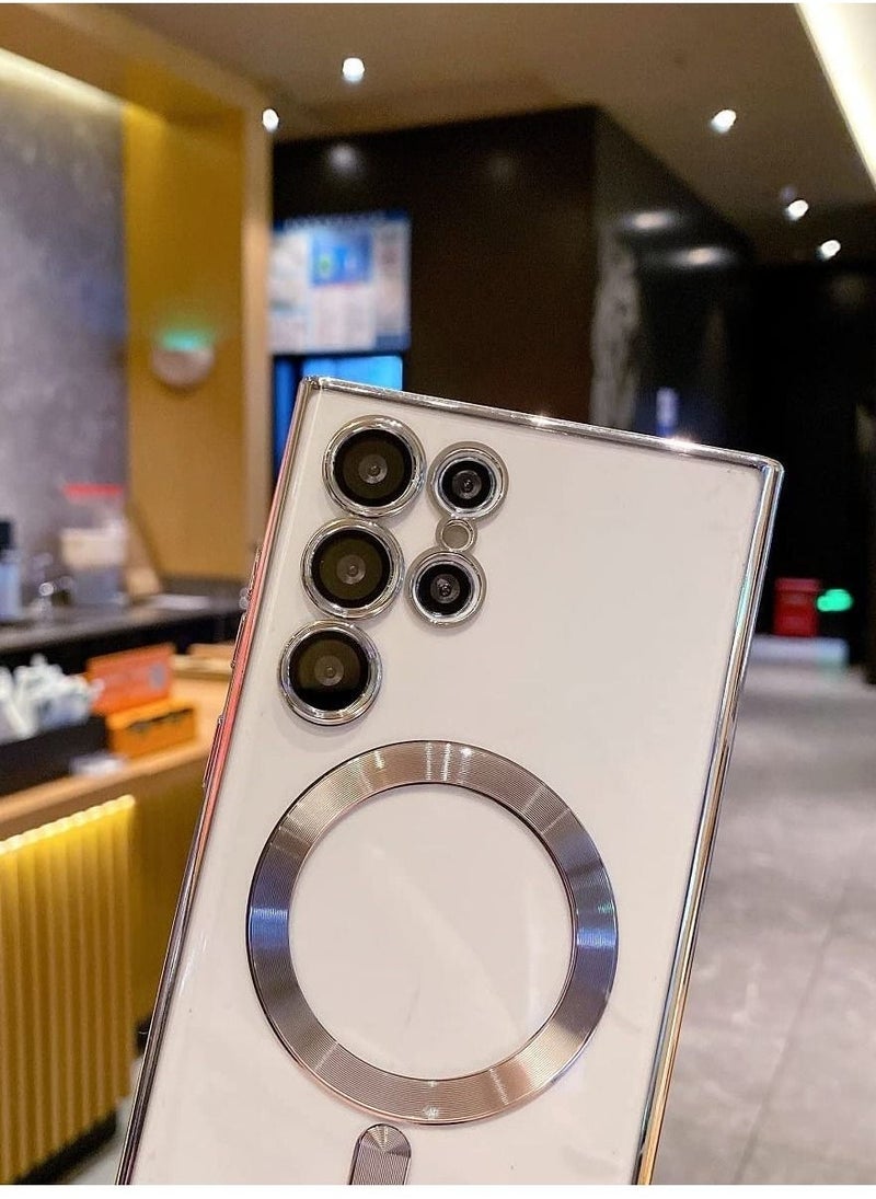 for Samsung Galaxy S23 Ultra Case Magnetic Clear with Camera Lens Protector Full Protection MagSafe Electroplated Silicone Slim Fit Shockproof Protective Case Cover - Silver - Image 4