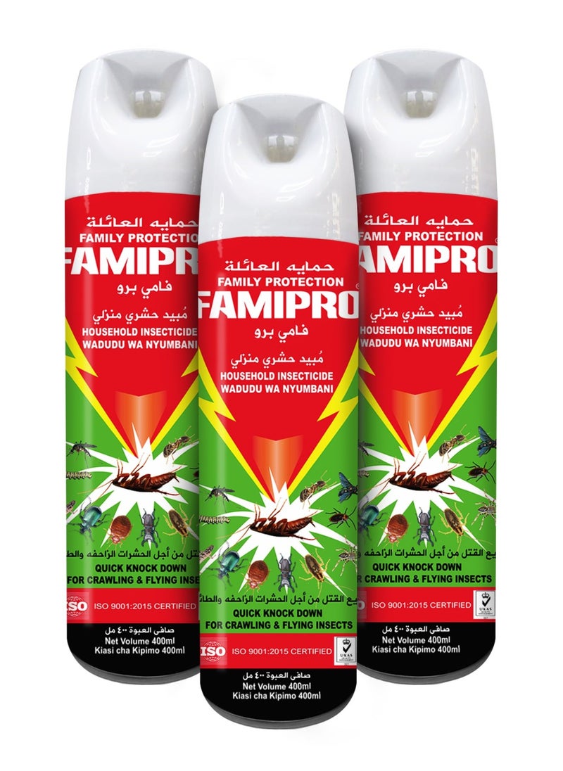 FAMIPRO  - Insect Killer Green 3x400ml - Effective Indoor and Outdoor Pest Control - Image 1