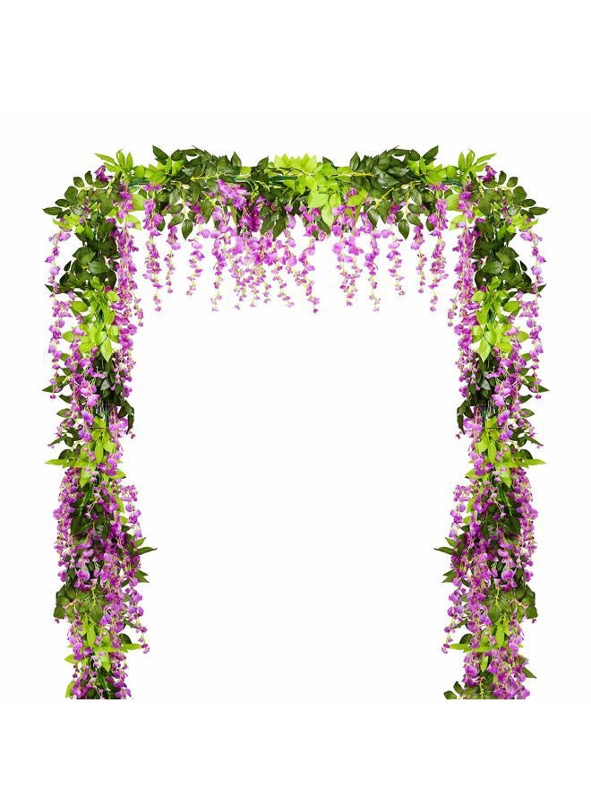Lvydec Wisteria Artificial Flowers Garland, 4 Pcs Total 28.8ft Artificial Wisteria Vine Silk Hanging Flower for Home Garden Outdoor Ceremony Wedding Arch Floral Decor (Purplish Red) - Image 1