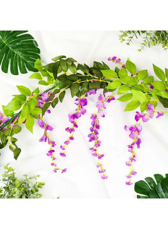 Lvydec Wisteria Artificial Flowers Garland, 4 Pcs Total 28.8ft Artificial Wisteria Vine Silk Hanging Flower for Home Garden Outdoor Ceremony Wedding Arch Floral Decor (Purplish Red) - Image 5