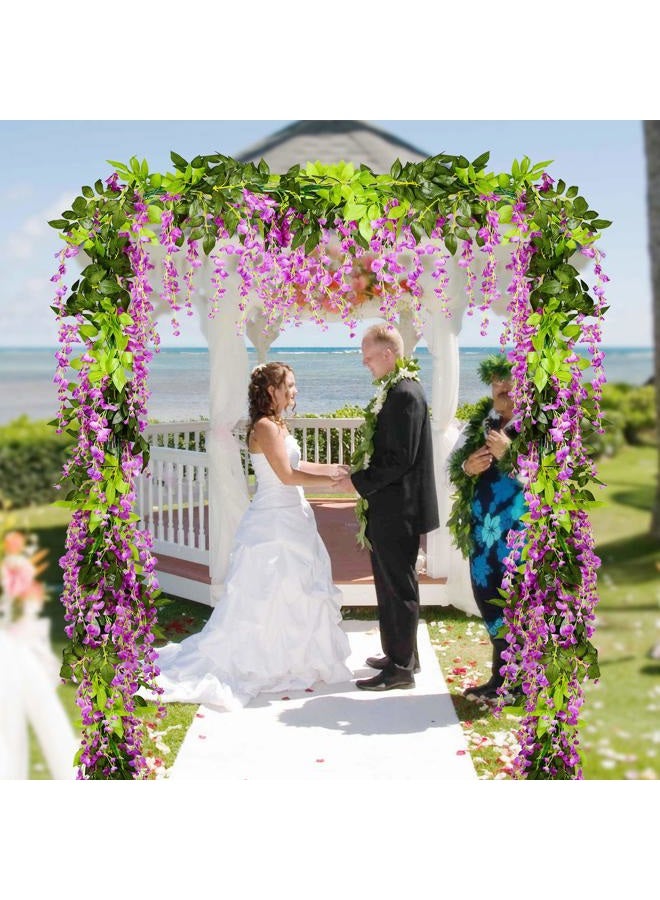 Lvydec Wisteria Artificial Flowers Garland, 4 Pcs Total 28.8ft Artificial Wisteria Vine Silk Hanging Flower for Home Garden Outdoor Ceremony Wedding Arch Floral Decor (Purplish Red) - Image 2