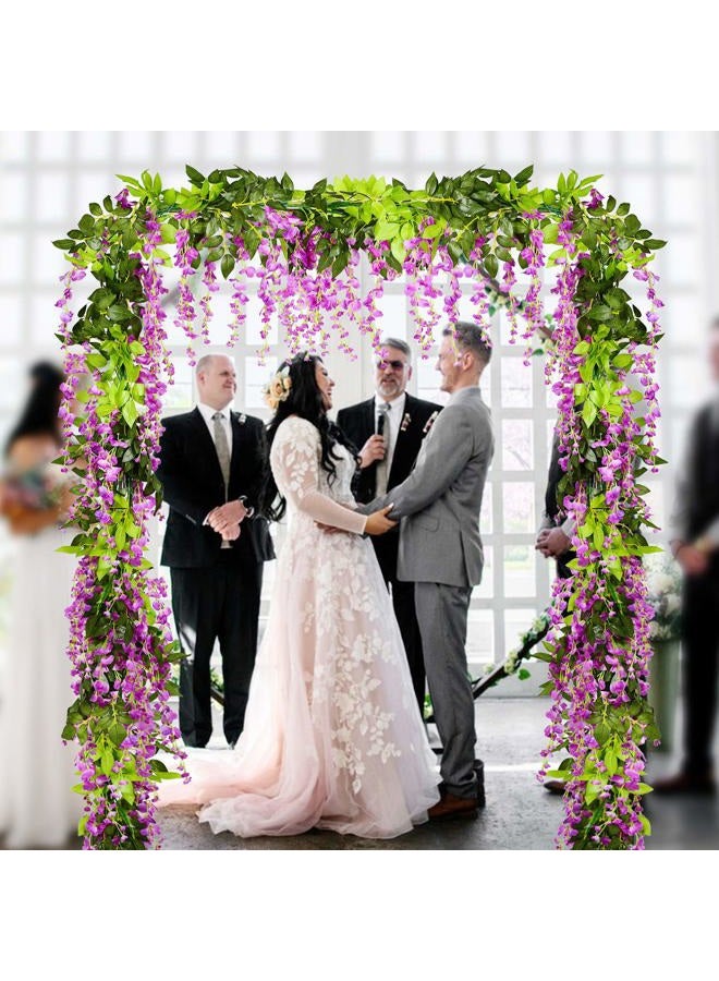 Lvydec Wisteria Artificial Flowers Garland, 4 Pcs Total 28.8ft Artificial Wisteria Vine Silk Hanging Flower for Home Garden Outdoor Ceremony Wedding Arch Floral Decor (Purplish Red) - Image 3