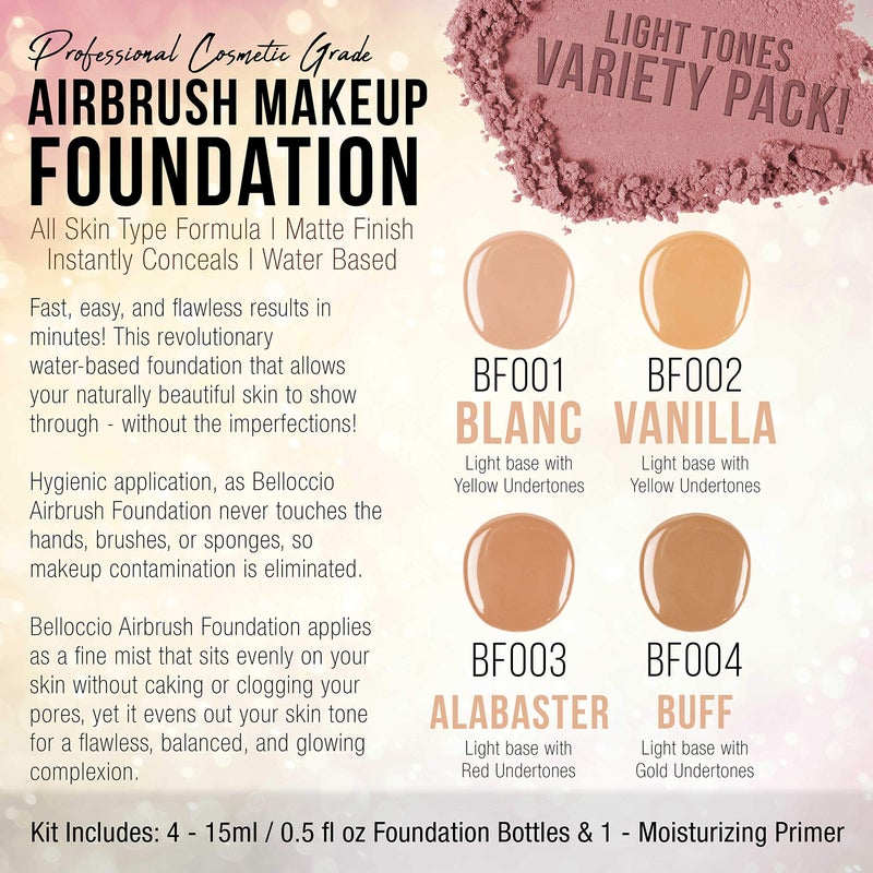 Belloccio Fair Color Shade Foundation Set - Professional Cosmetic Airbrush Makeup in 1/2 oz Bottles - Image 2