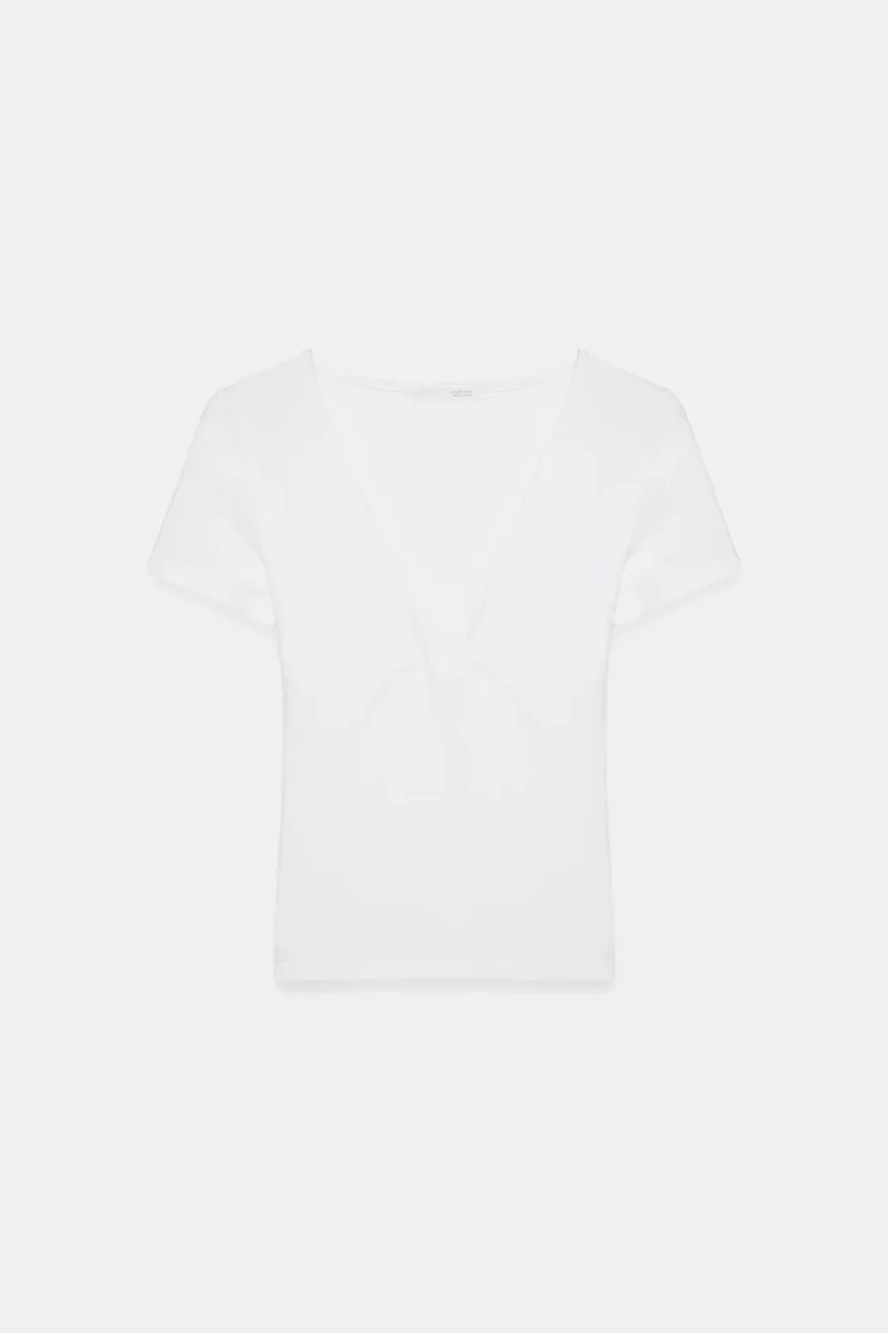 Dilvin White DILVIN Fitted V-Neck Short-Sleeve T-Shirt for Women | Best Price UAE