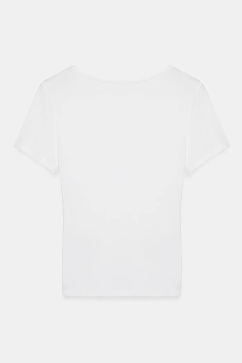 Dilvin White DILVIN Fitted V-Neck Short-Sleeve T-Shirt for Women | Best Price UAE