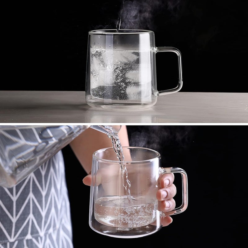 CnGlass 10oz Glass Coffee Mugs,Double Wall Insulated Glass Mugs with Handle,Clear Espresso Mug for Latte,Cappuccino,Tea Bag,Set of 2 - Image 4