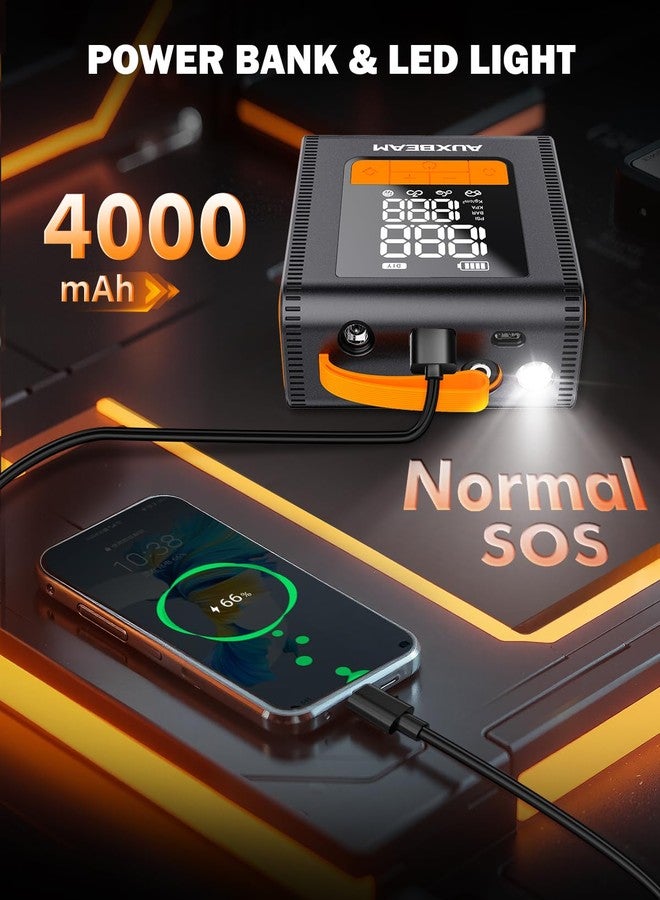 أوكسبيم منفاخ إطارات AUXBEAM H4، ضاغط هواء محمول، مضخة إطارات سيارة 150 رطل لكل بوصة مربعة، 12 فولت، 4 أوضاع نفخ، مضخة هواء ذكية لاسلكية مع شاشة LCD للسيارة والدراجة النارية والدراجة والكرة - Image 5