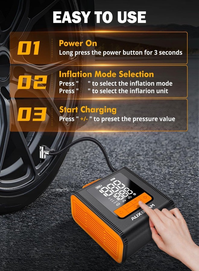 أوكسبيم منفاخ إطارات AUXBEAM H4، ضاغط هواء محمول، مضخة إطارات سيارة 150 رطل لكل بوصة مربعة، 12 فولت، 4 أوضاع نفخ، مضخة هواء ذكية لاسلكية مع شاشة LCD للسيارة والدراجة النارية والدراجة والكرة - Image 3