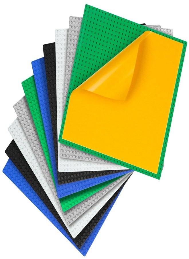 MIMAX Peel-and-Stick Baseplates 10PCS (10"x10"), Toy Building Brick Blocks Base Plates, Self Adhesive Baseplate for All Major Brands, Build On Table Wall (Black & White & Blue & Green & Light Gray) - Image 1