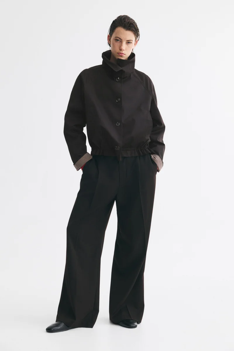Funnel-collar twill jacket