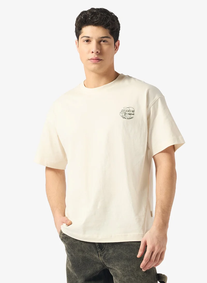 جاك اند جونز تيشيرت بياقة دائرية وشعار