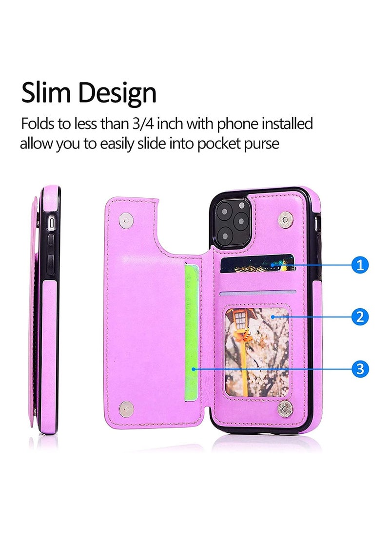 Y&D Case Compatible with iPhone 11 Pro[5.8 inch,2019 Release], Wallet for Women and Girls Card Holder Embossed Butterfly Flower Premium PU Leather Flip Cover Case- Purple - Image 4