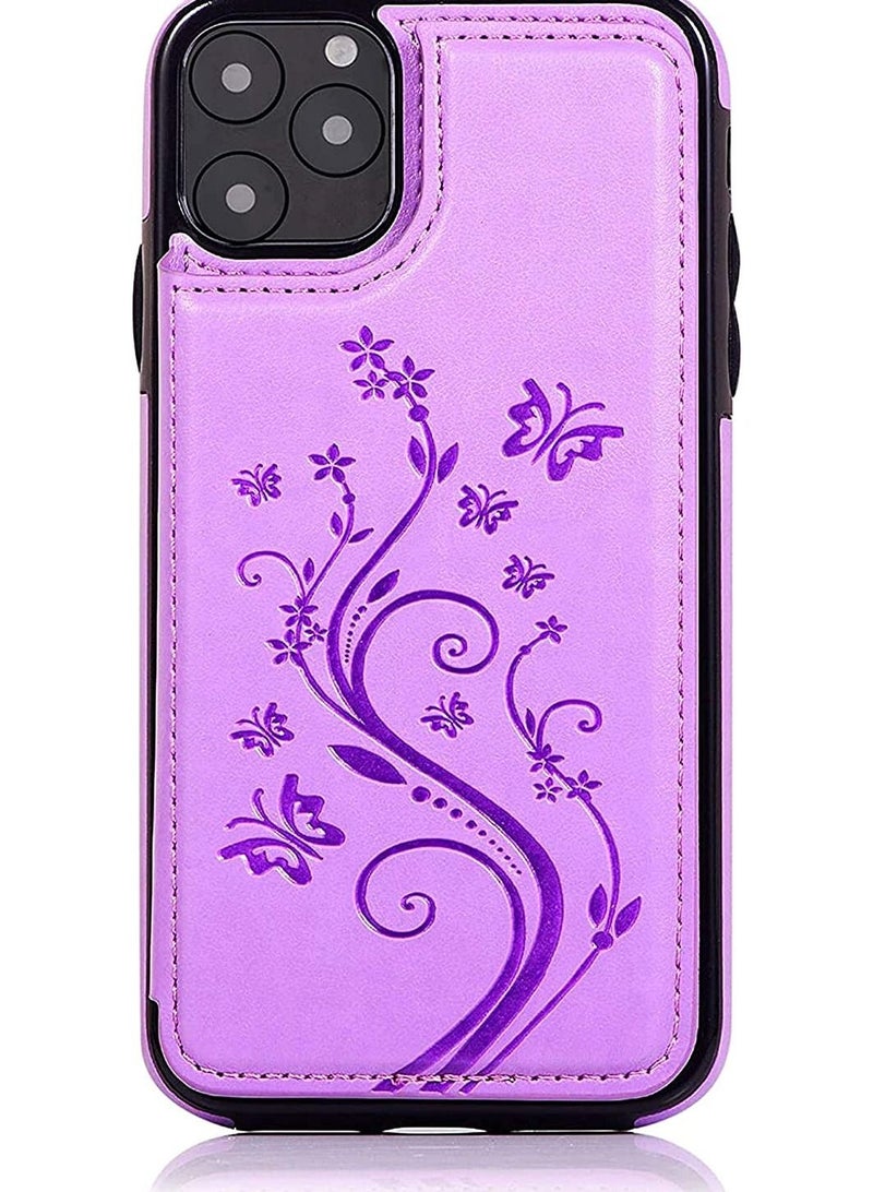 Y&D Case Compatible with iPhone 11 Pro[5.8 inch,2019 Release], Wallet for Women and Girls Card Holder Embossed Butterfly Flower Premium PU Leather Flip Cover Case- Purple - Image 5