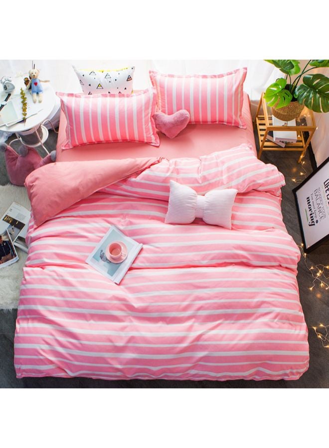 NIBEMINENT 4-Piece Gorgeous Floral Design Duvet Cover Set Cotton Pink/White Queen