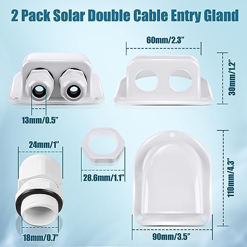 Enhon 2 Pack Solar Cable Entry Gland, Weather Resistant Solar Gland, Dual Cable Entry Housing for All Types 3mm² to 10mm² RV, Caravan, Marine, Boat, Cabin (White) - Image 2