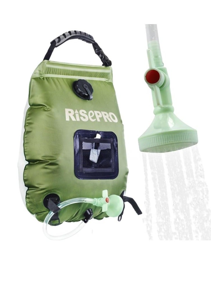 RISEPRO Solar Shower Bag 5 gallons/20L Solar Heating Premium Camping Shower Bag Hot Water with Temperature 45°C Removable Hose on/off Switchable Shower Head Hiking Climbing Summer Shower - Image 1