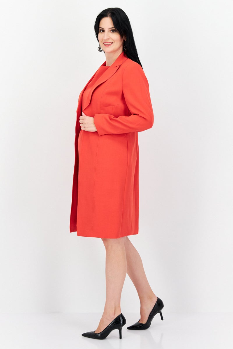 Nipon Boutique Women 2 In 1 Solid Blazer And Belted Midi Dress Set, Red  - Image 4