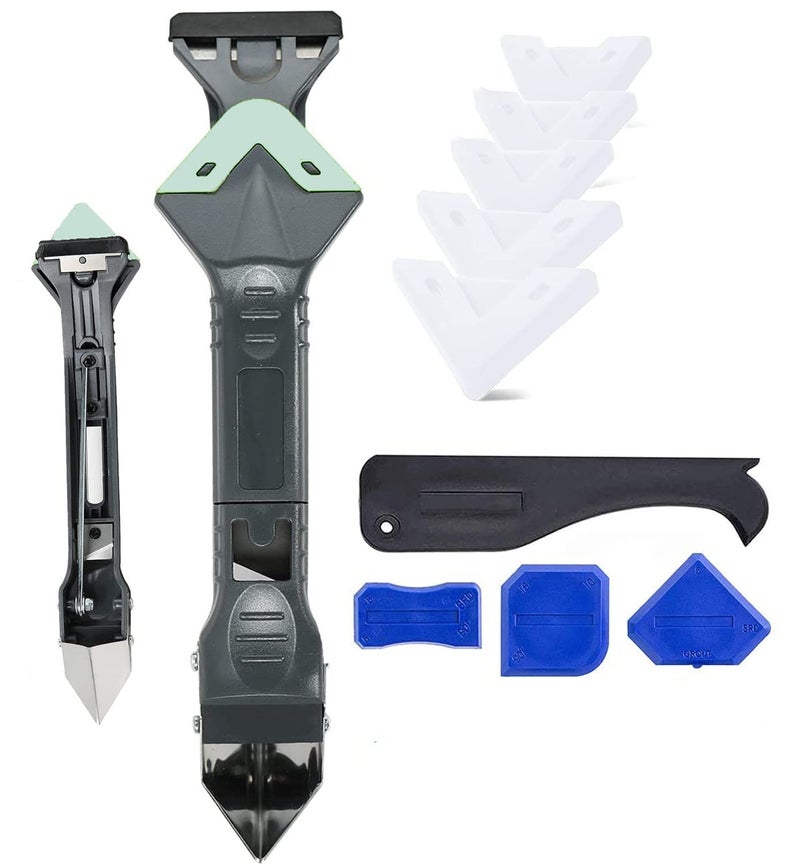 CATSON 5 in 1 Caulking Tool Kit Sealant Finishing Tool Caulk Remover Mastic Tools Grout Scraper with Stainless Steel Head Silicone Sealant Remover for Window Sink Joint Floor Corner - Image 1