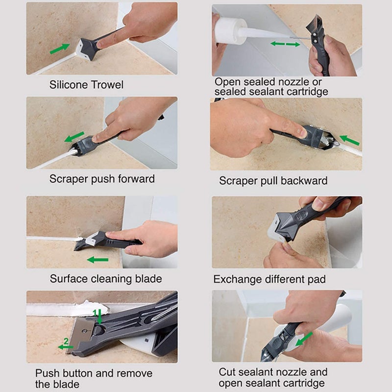 CATSON 5 in 1 Caulking Tool Kit Sealant Finishing Tool Caulk Remover Mastic Tools Grout Scraper with Stainless Steel Head Silicone Sealant Remover for Window Sink Joint Floor Corner - Image 4