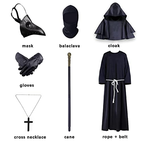 WKLOUYHE Plague Doctor Costume Plague Doctor Mask for Adults Men Woman Teenagers, Cosplay Halloween (black, S) - Image 2