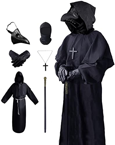 WKLOUYHE Plague Doctor Costume Plague Doctor Mask for Adults Men Woman Teenagers, Cosplay Halloween (black, S) - Image 3