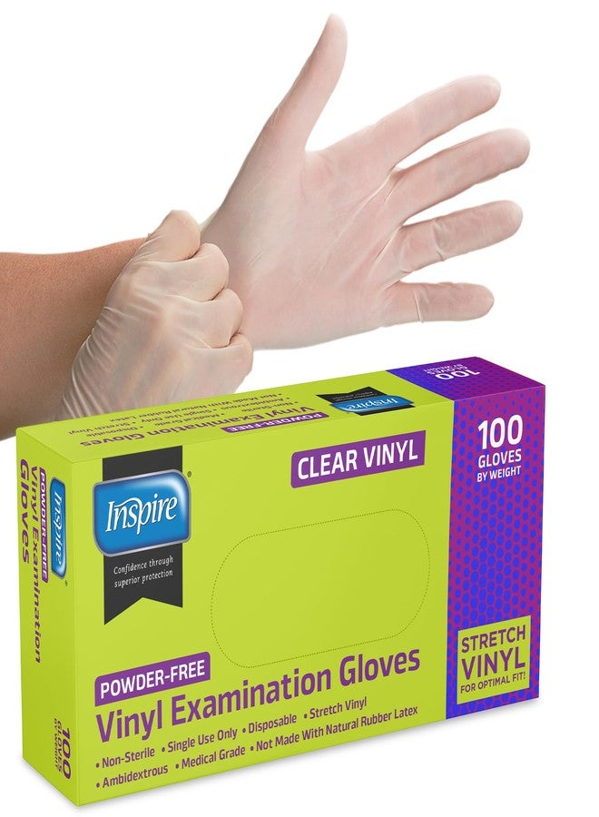 Inspire Exam Medical Clear Vinyl Disposable Gloves - Latex Free for Cleaning, Food Prep (100, Large) - Image 1