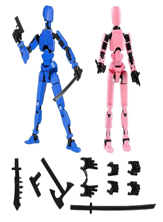 RAMONI 2 Pcs Action Figure, Dummy 13 Action Figure Toys, Polyarticular Movable Titan 13 Action Figure Action, Robot Toy 3D Printed Toys with 7 Accessories for Desktop Decor & Game Lovers - Image 1